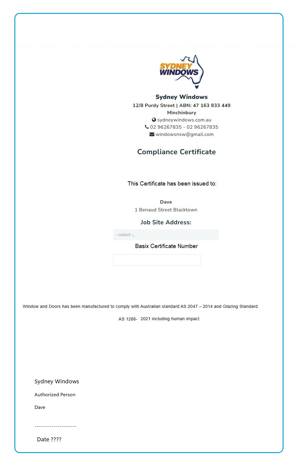 Compliance Certificate Sample